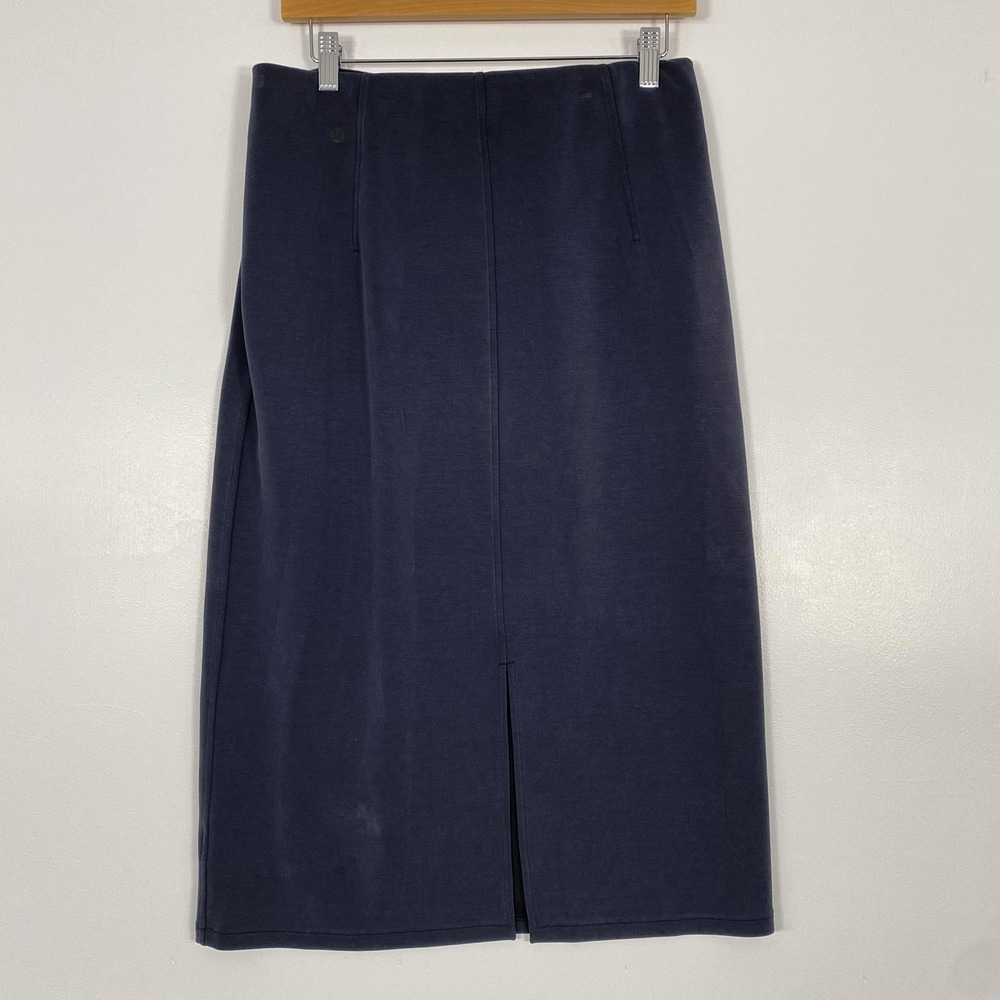 Lululemon Skirt Womens 10 Gray Stretch Jersey Midi Pencil Pull On Pockets Slit - Picture 3 of 11